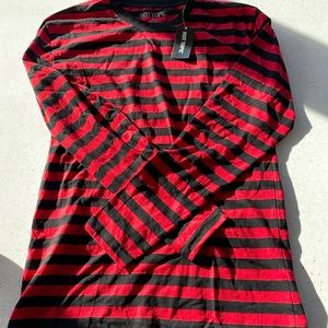 Red and black striped long sleeve shirt